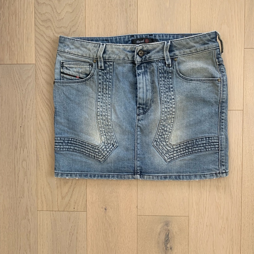 Diesel Light Blue Washed Denim Mini Skirt
